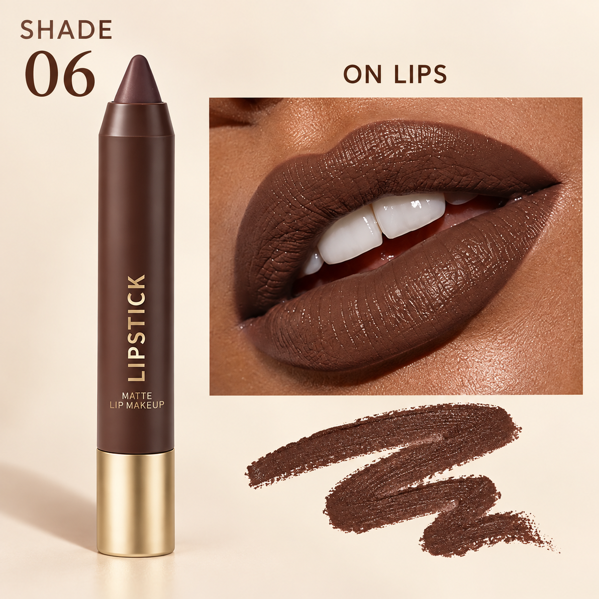 6-piece set of long-lasting, matte, brown lipstick