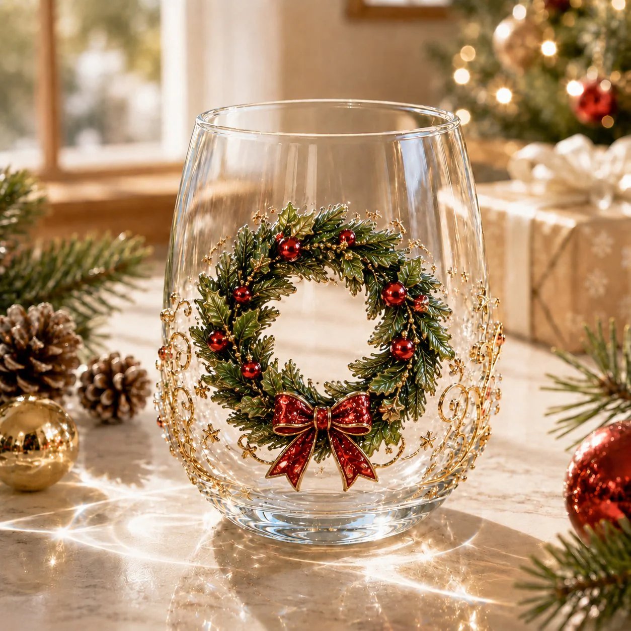 🎅 Christmas Early Bird Sale — 50% OFF 3D Raised Holiday Glass Cup 🎄