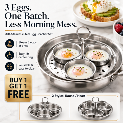 🍳 3-Cup Stainless Steel Egg Poacher – Cook 3 Eggs at Once