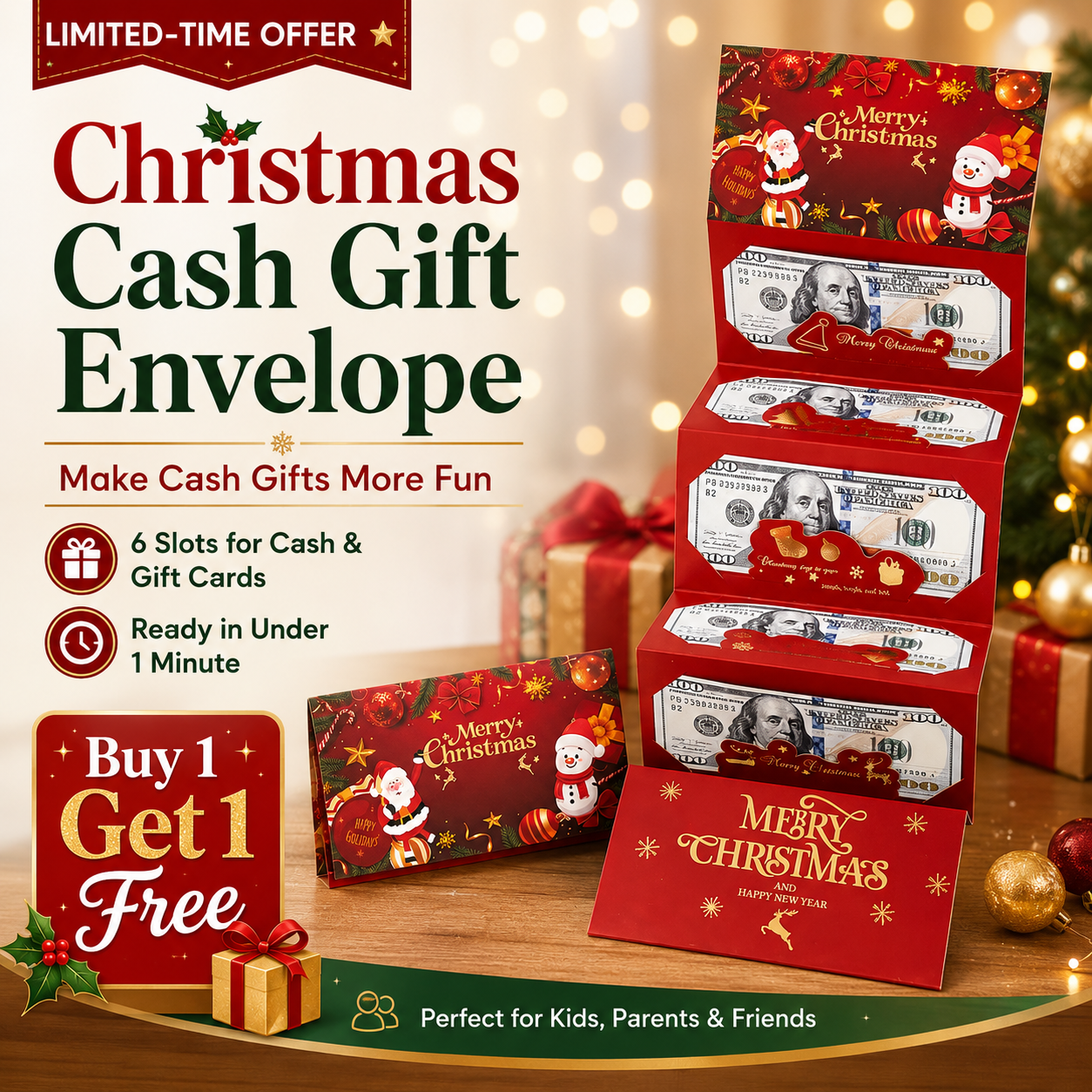 🎄 6-Slot Christmas Cash Gift Envelope | Buy 1 Get 1 Free 🎁