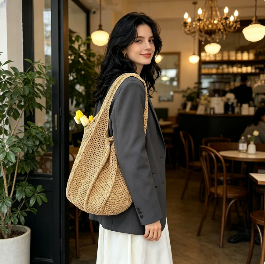 Summer Straw Woven Tote Bag