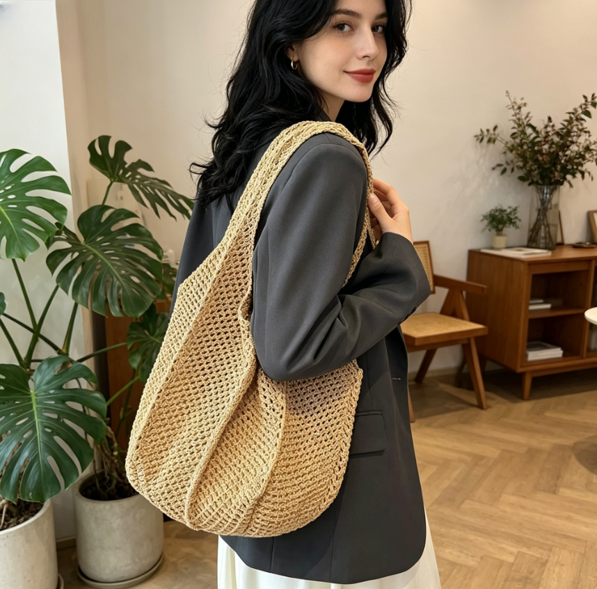 Summer Straw Woven Tote Bag