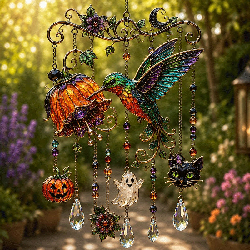 Halloween Glass Suncatcher Wind Chime