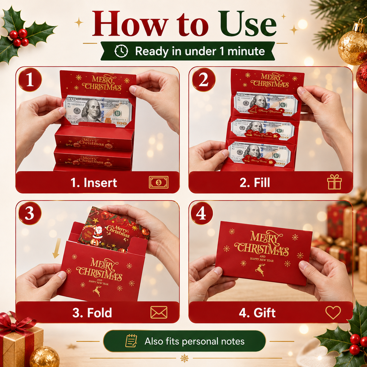 🎄 6-Slot Christmas Cash Gift Envelope | Buy 1 Get 1 Free 🎁