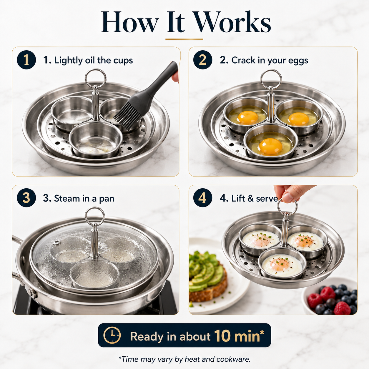 🍳 3-Cup Stainless Steel Egg Poacher – Cook 3 Eggs at Once