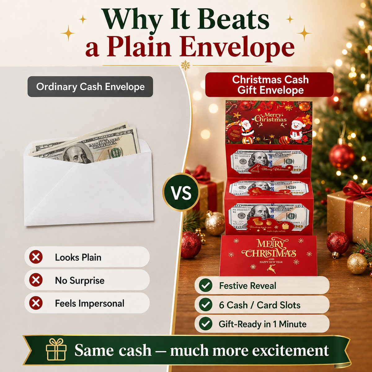 🎄 6-Slot Christmas Cash Gift Envelope | Buy 1 Get 1 Free 🎁