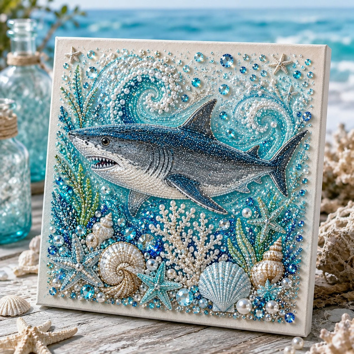 🌊✨ Ocean Theme Pearl Art DIY Kit – Relaxing DIY Craft to Create Stunning Coastal Artwork (Size:7.87in*7.87in)