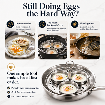 🍳 3-Cup Stainless Steel Egg Poacher – Cook 3 Eggs at Once