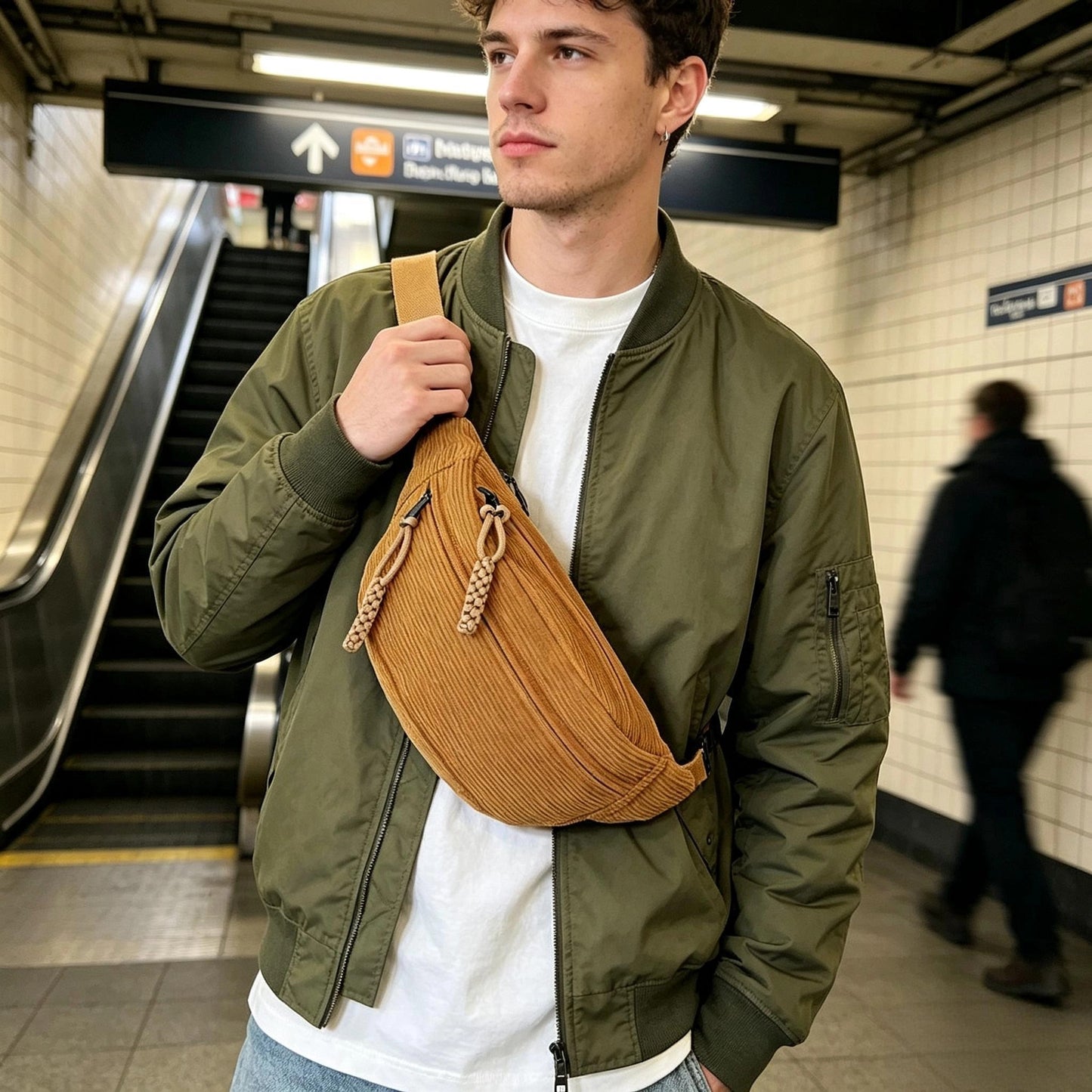 Corduroy Waist Chest Bag