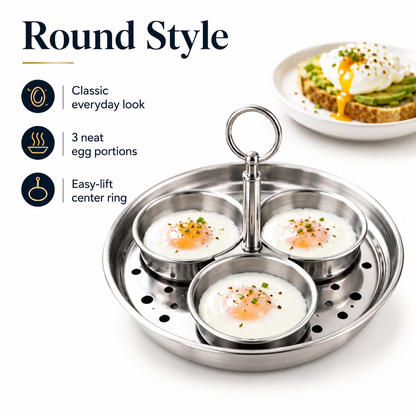 🍳 3-Cup Stainless Steel Egg Poacher – Cook 3 Eggs at Once