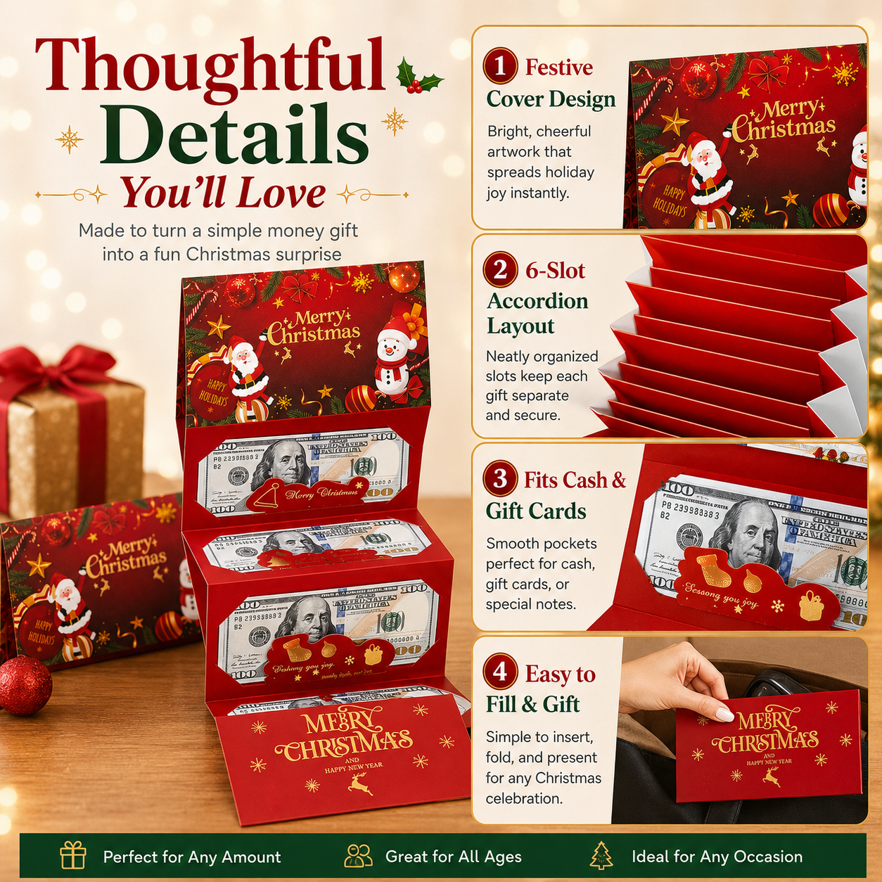 🎄 6-Slot Christmas Cash Gift Envelope | Buy 1 Get 1 Free 🎁