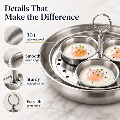 🍳 3-Cup Stainless Steel Egg Poacher – Cook 3 Eggs at Once