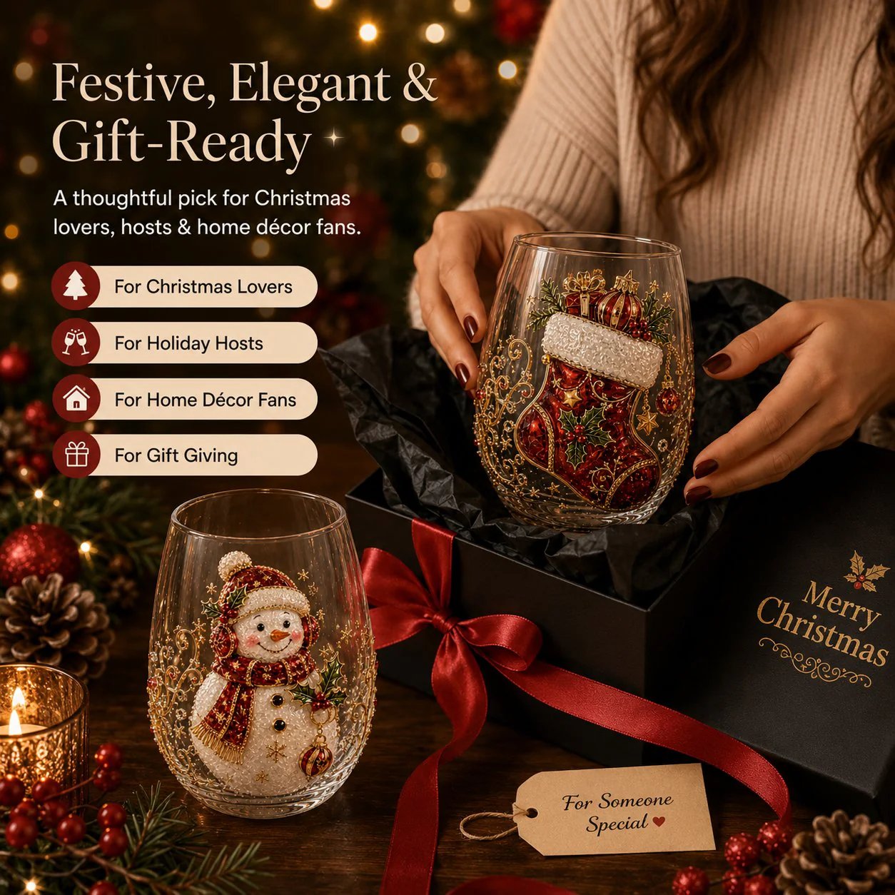 🎅 Christmas Early Bird Sale — 50% OFF 3D Raised Holiday Glass Cup 🎄
