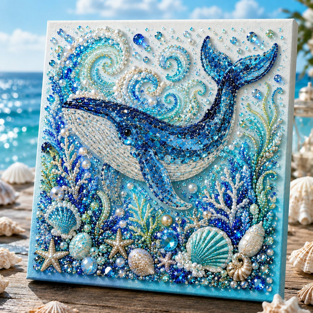 🌊✨ Ocean Theme Pearl Art DIY Kit – Relaxing DIY Craft to Create Stunning Coastal Artwork (Size:7.87in*7.87in)