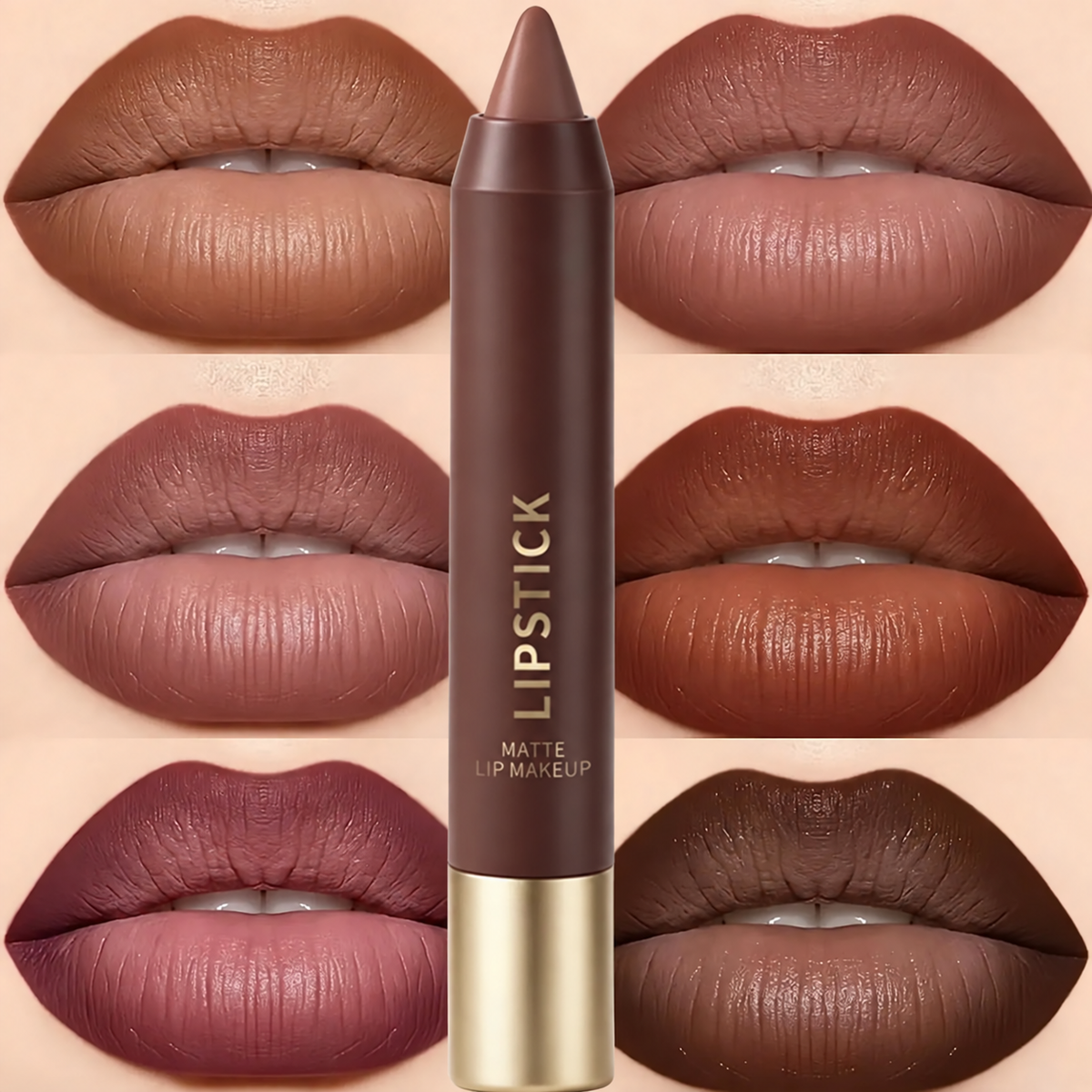 6-piece set of long-lasting, matte, brown lipstick