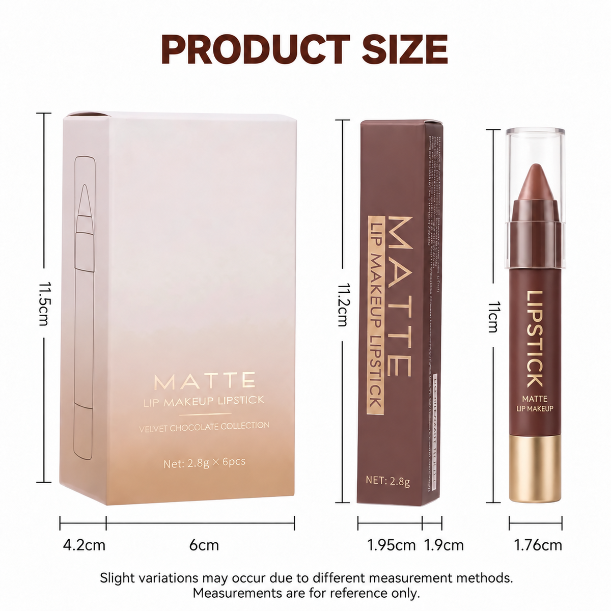 6-piece set of long-lasting, matte, brown lipstick