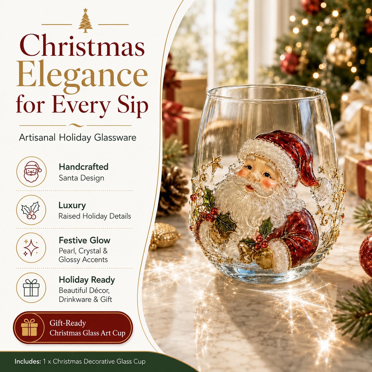🎅 Christmas Early Bird Sale — 50% OFF 3D Raised Holiday Glass Cup 🎄