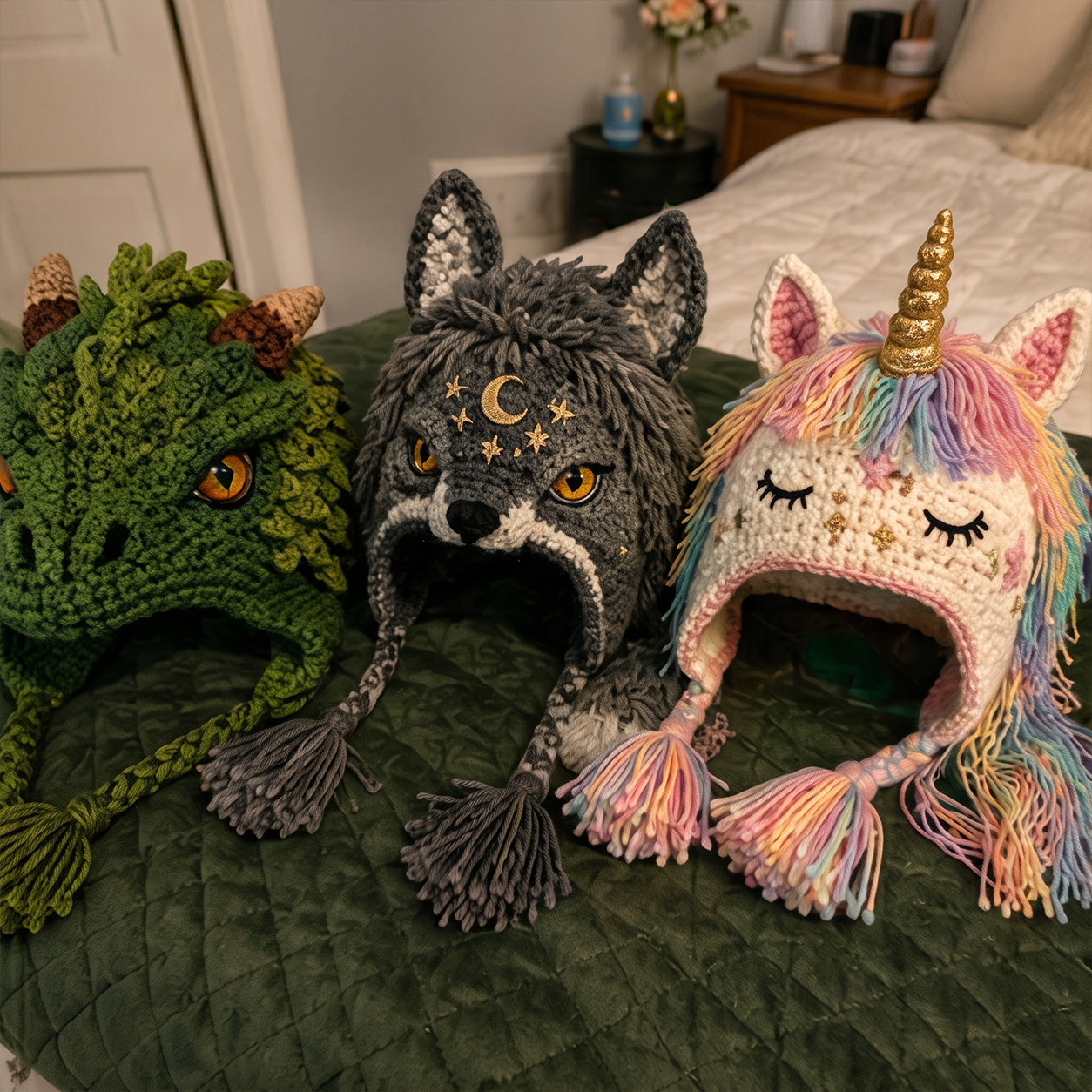 Finished fantasy crochet hood customer photo 1