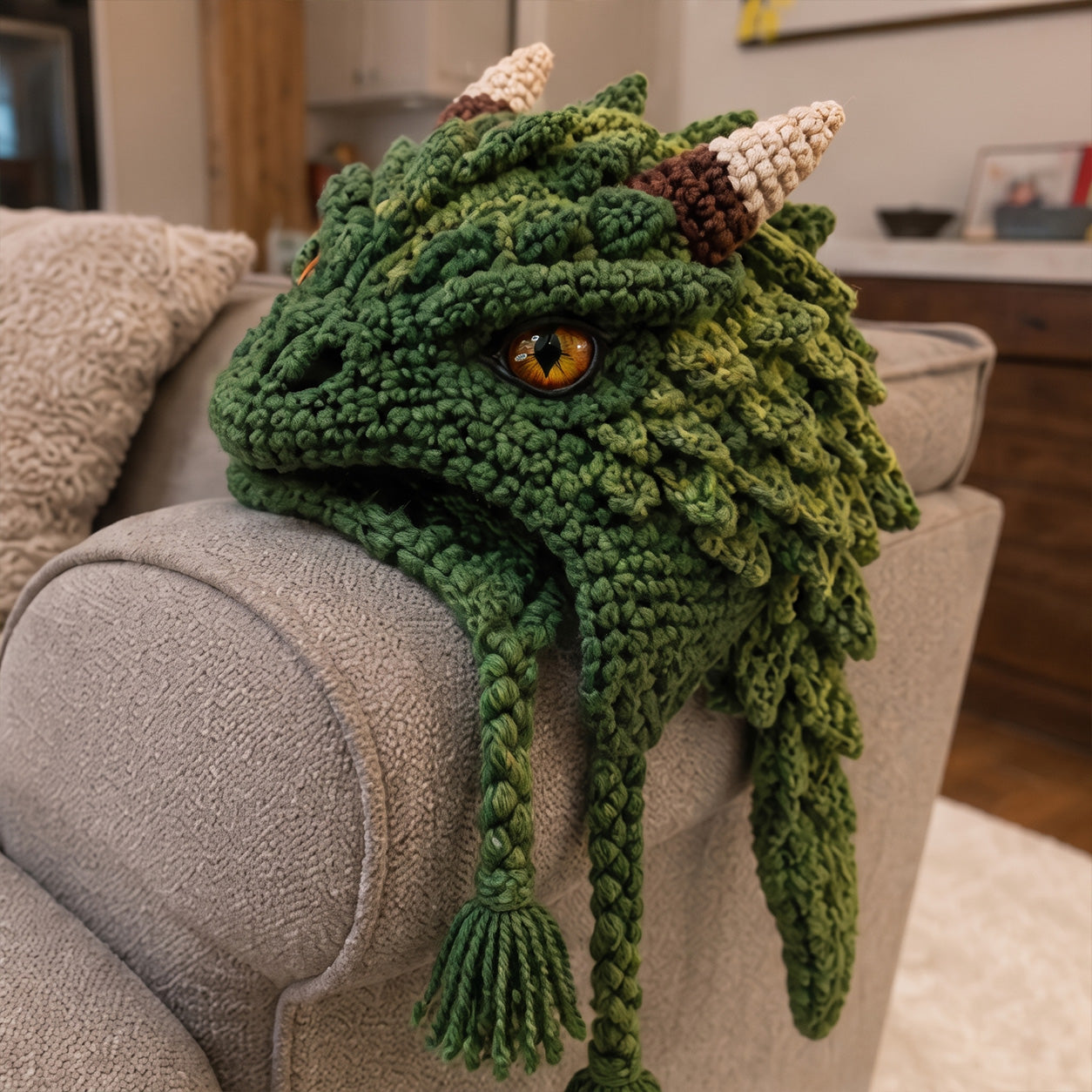 Finished fantasy crochet hood customer photo 3