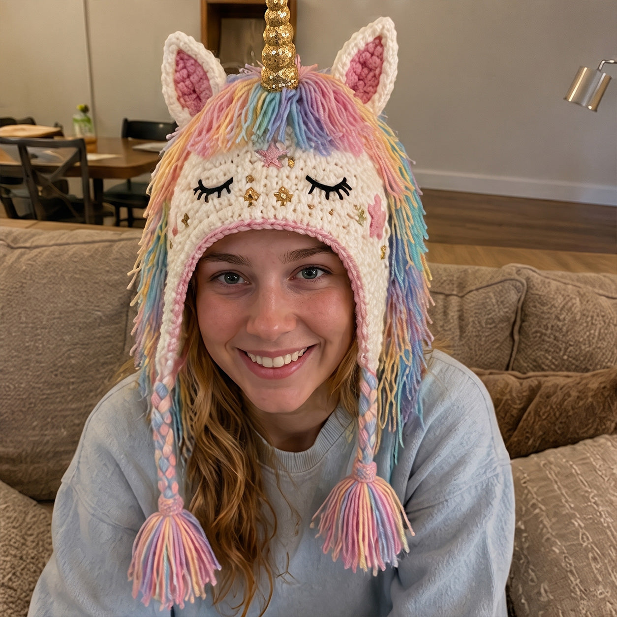 Finished fantasy crochet hood customer photo 4