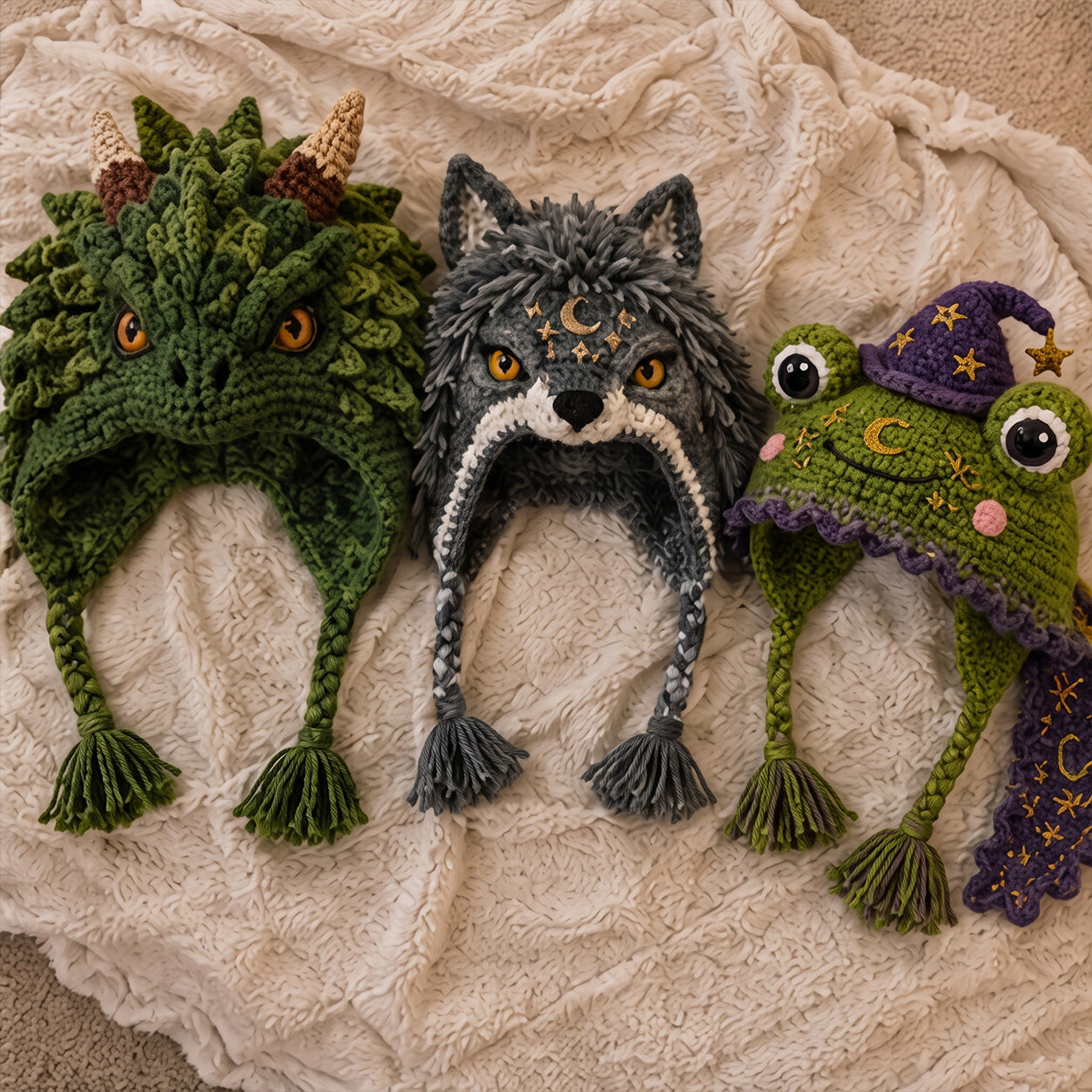 Finished fantasy crochet hood customer photo 5