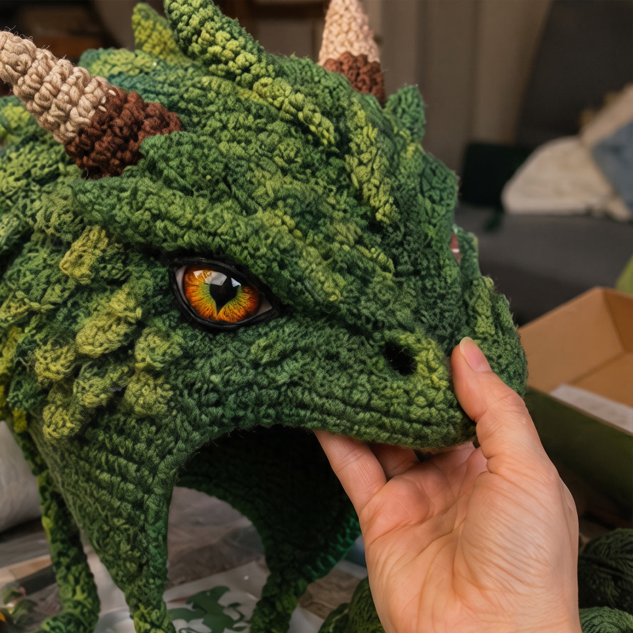 Finished fantasy crochet hood customer photo 6