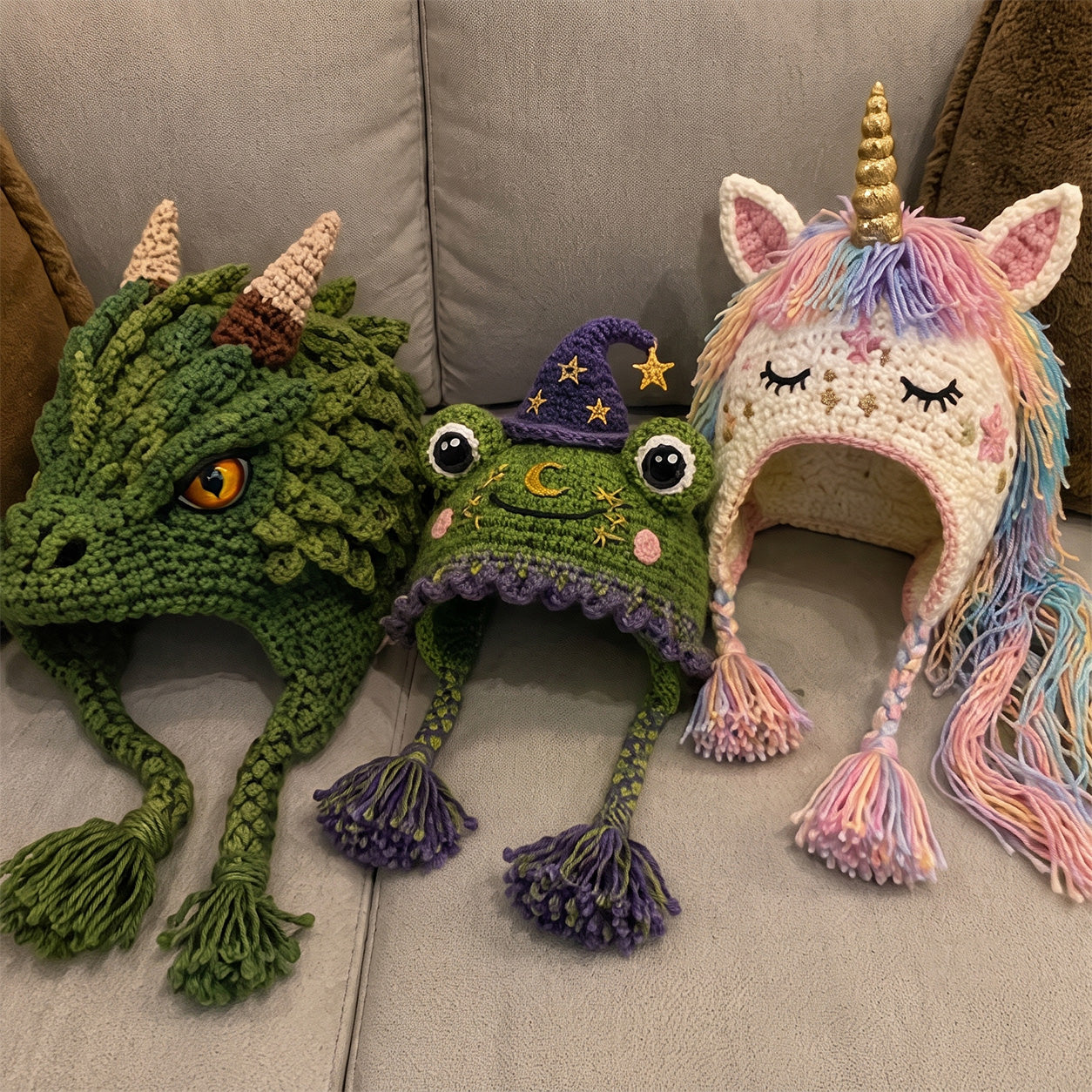 Finished fantasy crochet hood customer photo 7