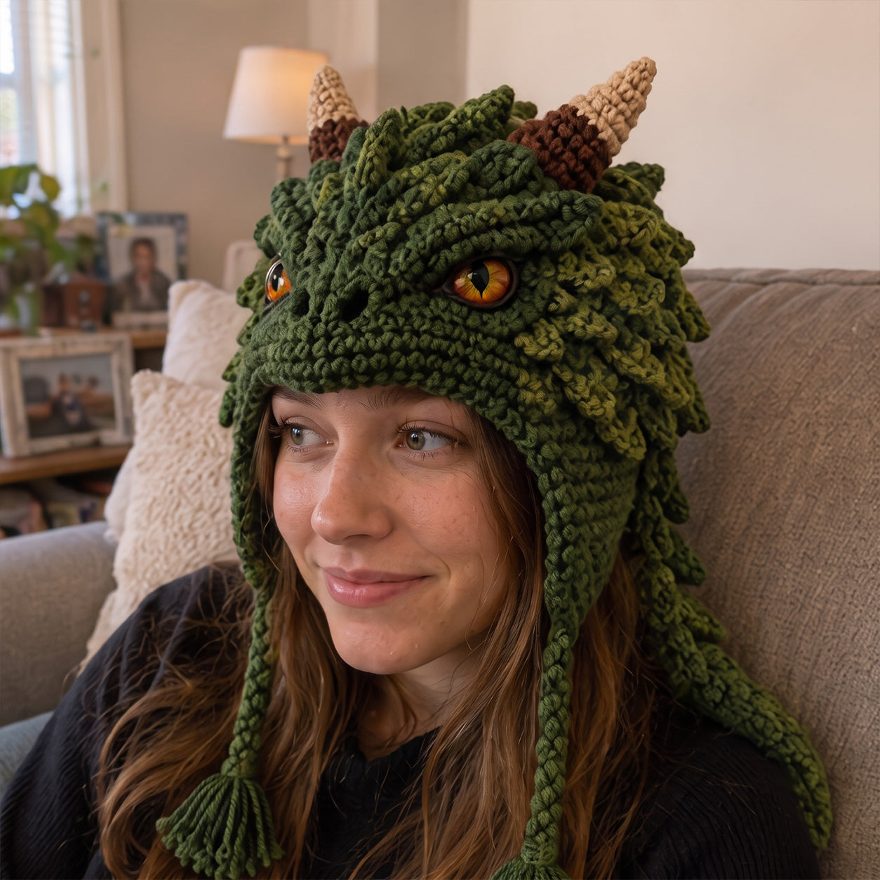 Finished fantasy crochet hood customer photo 8