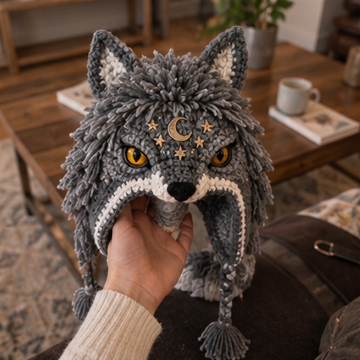 Finished fantasy crochet hood customer photo 9