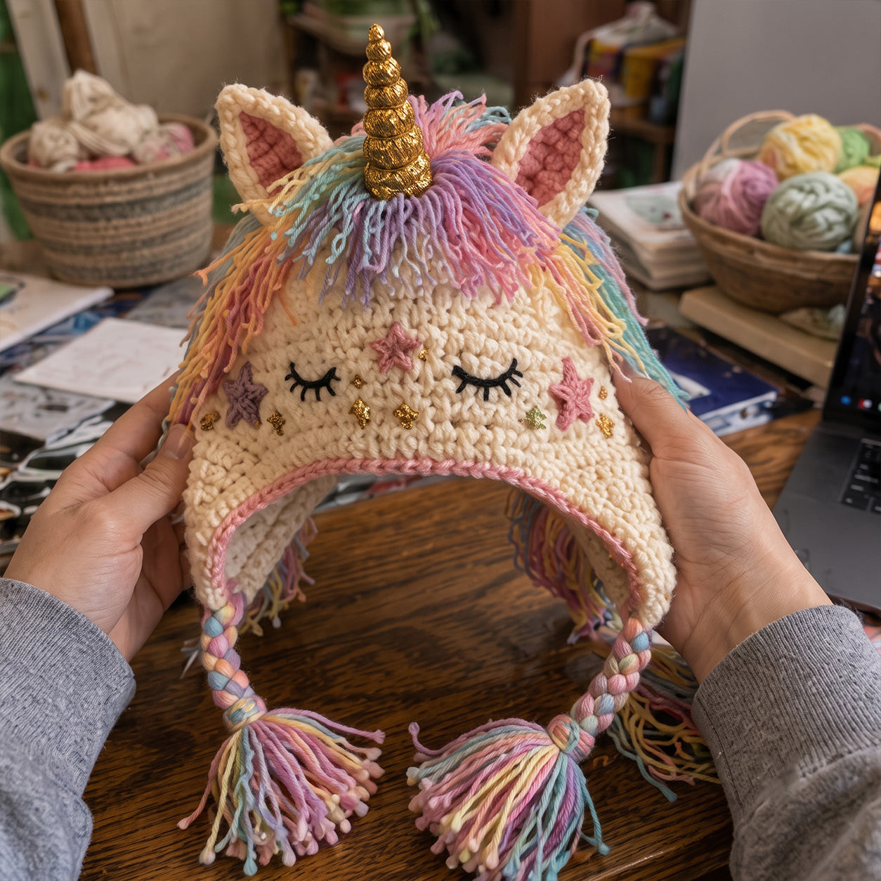 Finished fantasy crochet hood customer photo 10